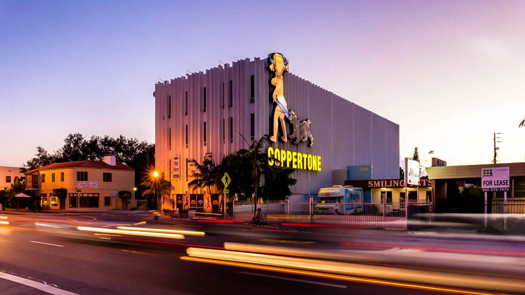 Commercial building with Coppertone sign Miami