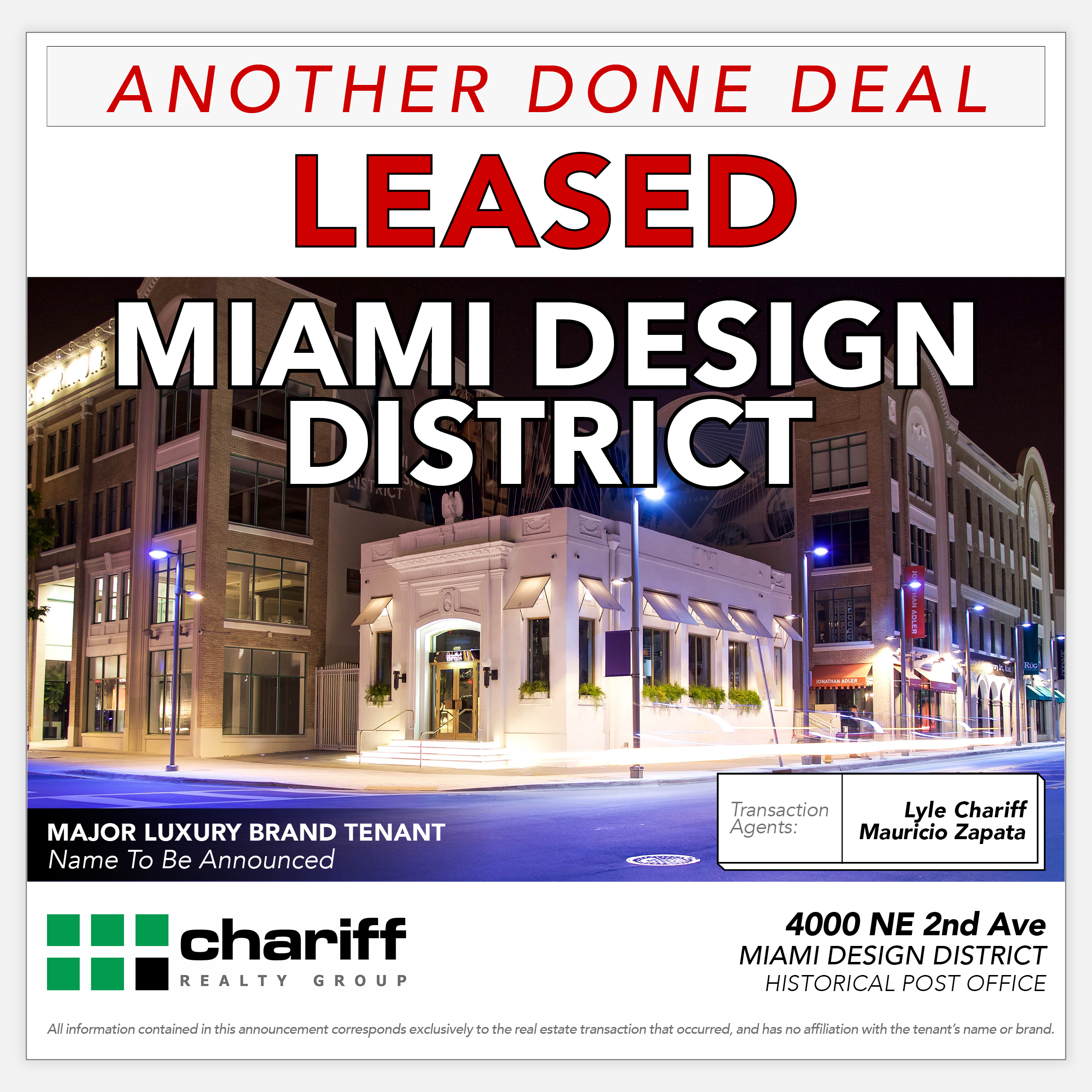 4000 NE 2nd Ave - Another Done Deal - Leased -Miami Design District Miami-Florida-33137-Chariff Realty Group