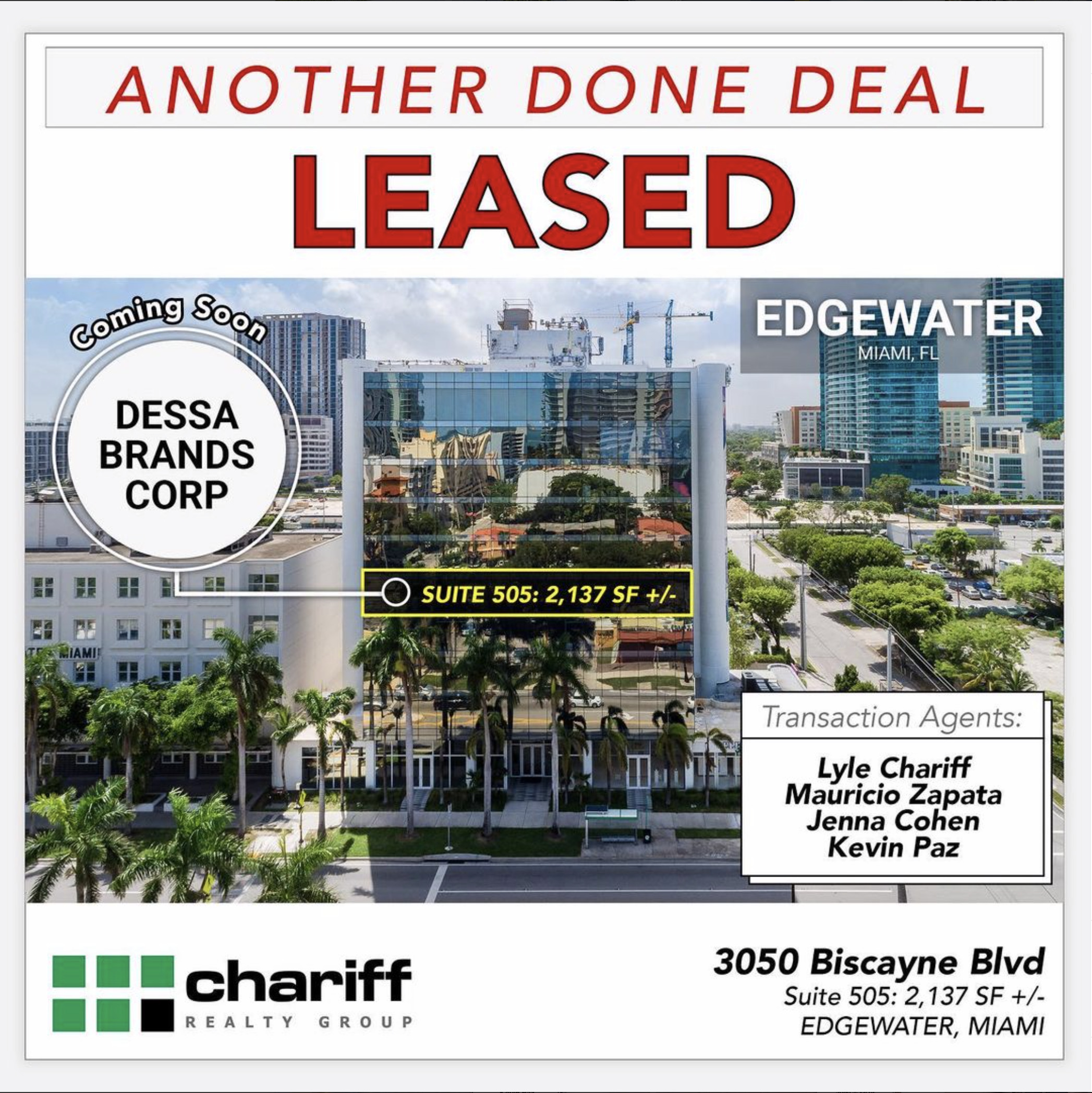 3050 Biscayne Blvd suite 502 - Another Done Deal - Leased - Edgewater - Miami-Florida-33137-Chariff Realty Group